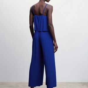 Mango Blue Jumpsuit with Wide-Leg Silhouette